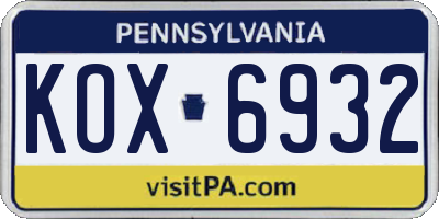 PA license plate KOX6932