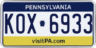 PA license plate KOX6933
