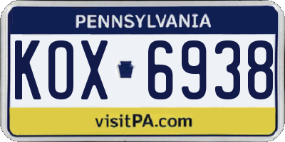 PA license plate KOX6938