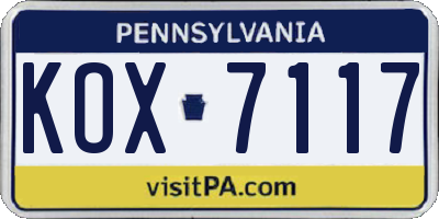 PA license plate KOX7117