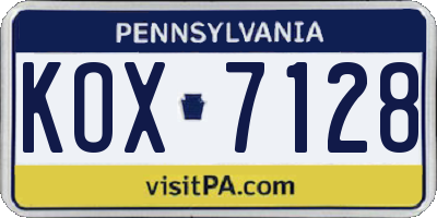 PA license plate KOX7128