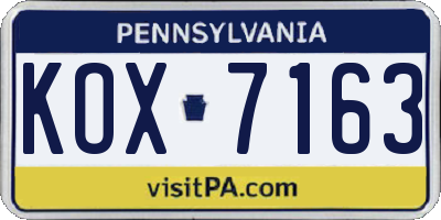 PA license plate KOX7163