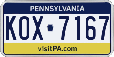 PA license plate KOX7167