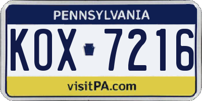 PA license plate KOX7216