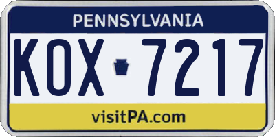 PA license plate KOX7217
