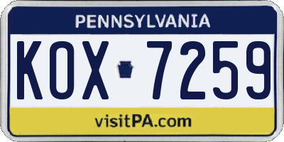 PA license plate KOX7259