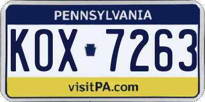 PA license plate KOX7263