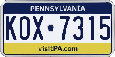 PA license plate KOX7315