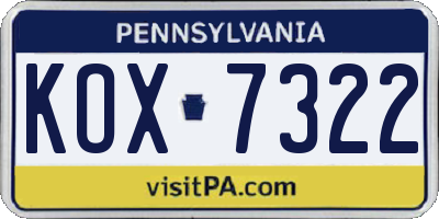 PA license plate KOX7322