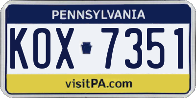 PA license plate KOX7351