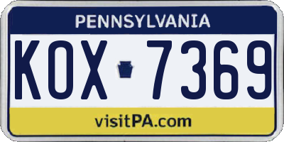 PA license plate KOX7369