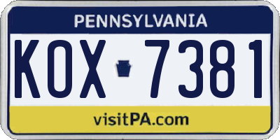 PA license plate KOX7381