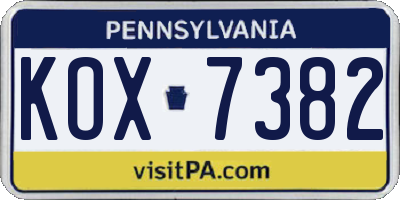 PA license plate KOX7382