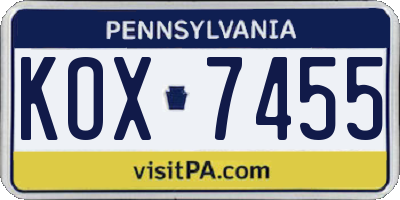 PA license plate KOX7455