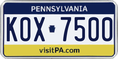 PA license plate KOX7500