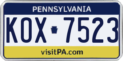 PA license plate KOX7523