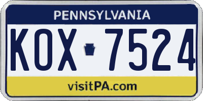 PA license plate KOX7524