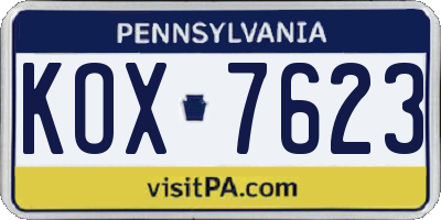 PA license plate KOX7623