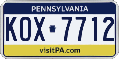 PA license plate KOX7712