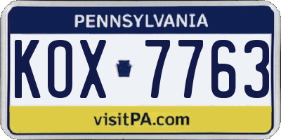 PA license plate KOX7763