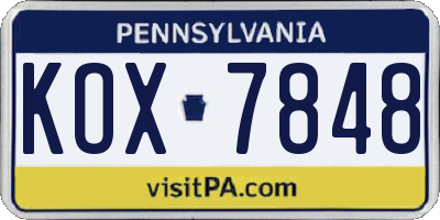 PA license plate KOX7848