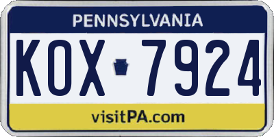PA license plate KOX7924