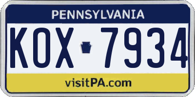 PA license plate KOX7934