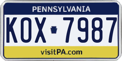 PA license plate KOX7987