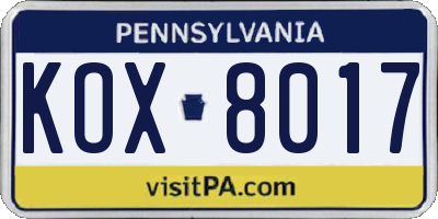 PA license plate KOX8017