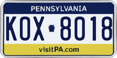 PA license plate KOX8018