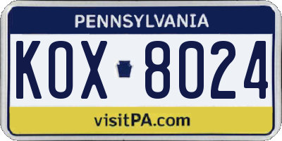 PA license plate KOX8024