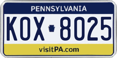 PA license plate KOX8025