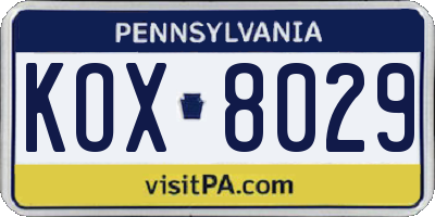 PA license plate KOX8029
