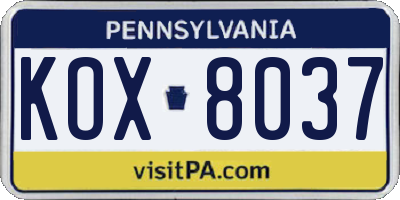PA license plate KOX8037