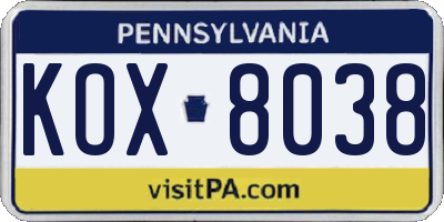 PA license plate KOX8038
