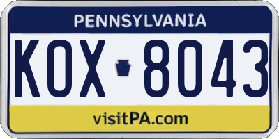 PA license plate KOX8043