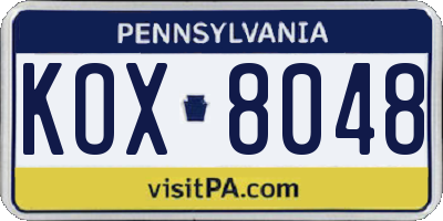 PA license plate KOX8048