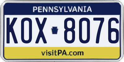 PA license plate KOX8076