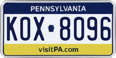 PA license plate KOX8096
