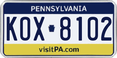 PA license plate KOX8102