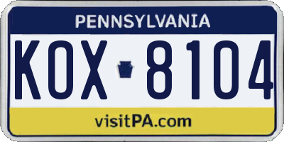 PA license plate KOX8104