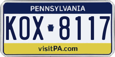 PA license plate KOX8117