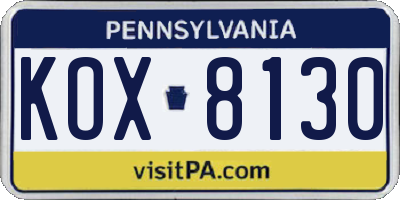 PA license plate KOX8130