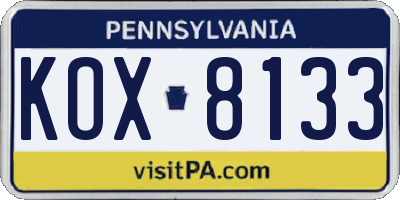 PA license plate KOX8133