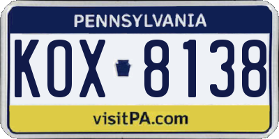 PA license plate KOX8138