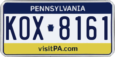 PA license plate KOX8161
