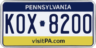 PA license plate KOX8200