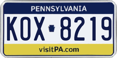 PA license plate KOX8219