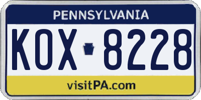 PA license plate KOX8228
