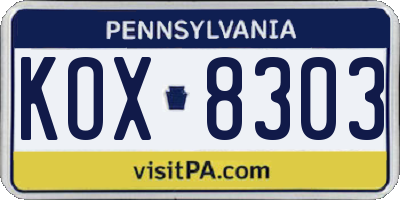 PA license plate KOX8303